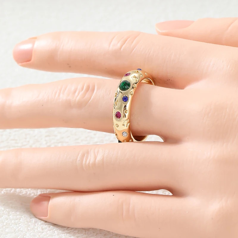 Women's Dazzling Multi-Color Synthetic Zirconia Inlaid Geometric Ring